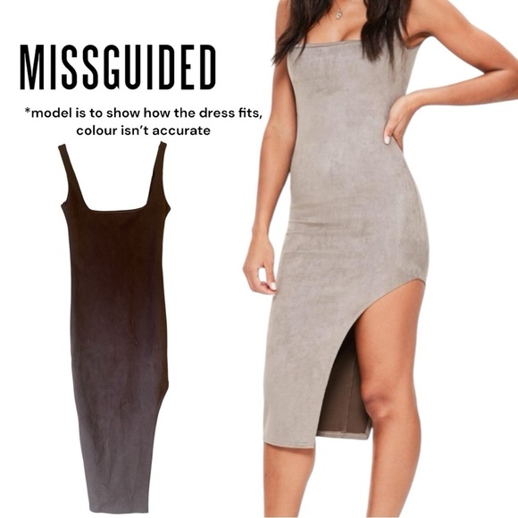 New!!! Missguided Chocolate Brown Faux Suede MIDI Cut-Out Dress Size 2 - Picture 1 of 12